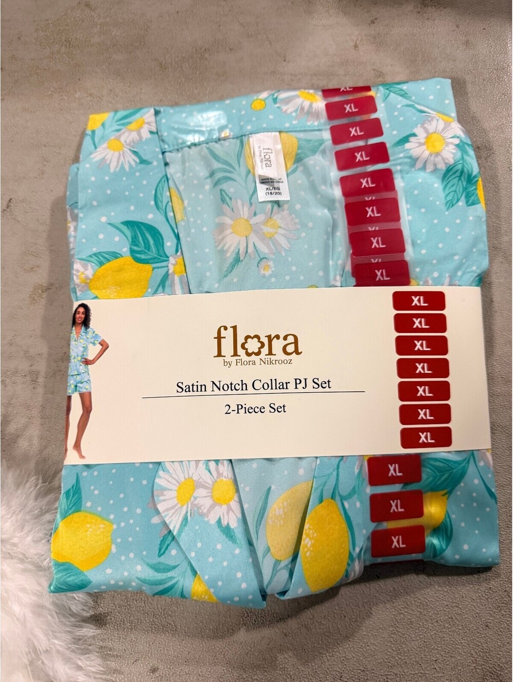 BNWT Flora Satin Notch Collar PJ Set sz XL